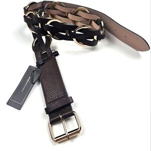 BCBG Max‎ Azria Belt Braided Leather Metal Waist NWT Large Mahogany Retro